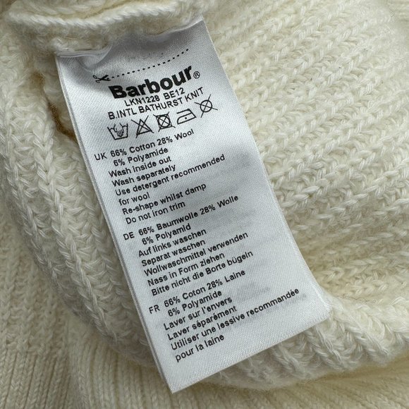 Barbour International Ribbed Midweight Knit Bathurst V-Neck Sweater Size 6 Cream - Picture 5 of 5